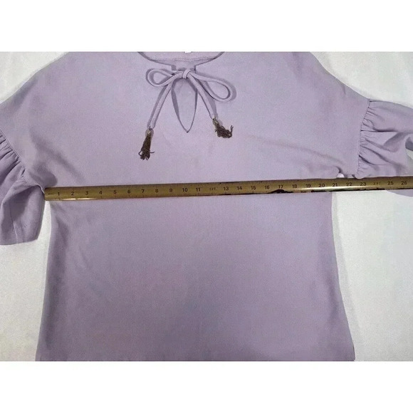 Trina Turk Women's Purple Split Neck Bay Point Ruffle-Cuff Crepe Top Size M - Picture 6 of 6
